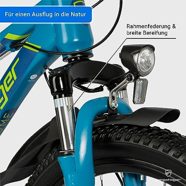 Bergsteiger Broome 26 Zoll Kinderfahrrad, Shimano 21 Gang-Schaltung, StVZO, Mountainbike mit Vollfederung, Scheibenbremsen & Dynamo-Licht, geeignet für 8, 9, 10, 11, 12, 13 Jahre, Jungen & Mädchen – Bild 2