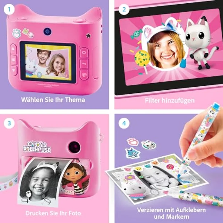 Canal Toys Gabby's Dollhouse, Digitalkamera mit Sofortdruck, multilingual, für Kinder ab 4 Jahren, 250 Fotos, individuell gestaltbar – Bild 7