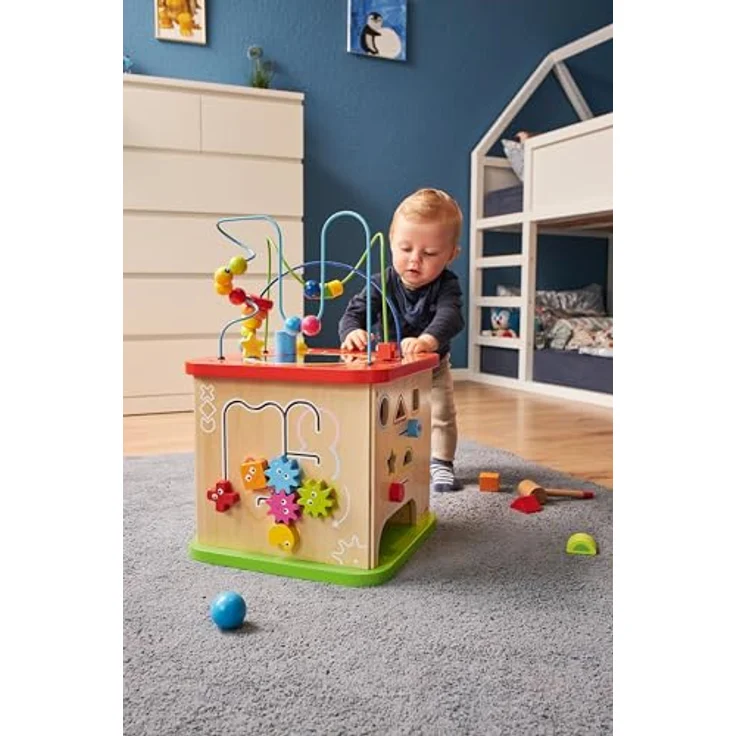 goki 59964 - Motorikwürfel ActiveKids aus Holz und Metall, XXL Spielwürfel, bunt, 35cm x 35cm x 54cm, ab 1 Jahr – Bild 3