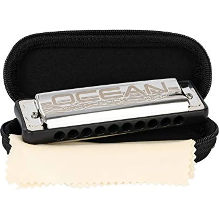 Cascha Ocean Rock Mundharmonika Bb-Dur in Schwarz | Professionelle, diatonische 10-Loch Mundharmonika | Hochwertige Stimmzungen aus Phosphor-Bronze | Mit Softcase und Putztuch