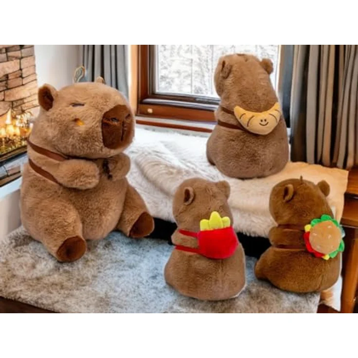 Soma Capybara Kuscheltier, braun, Plüschfigur 35 cm mit Snackrucksack Croissant, extra weiches Fellmaterial – Bild 5