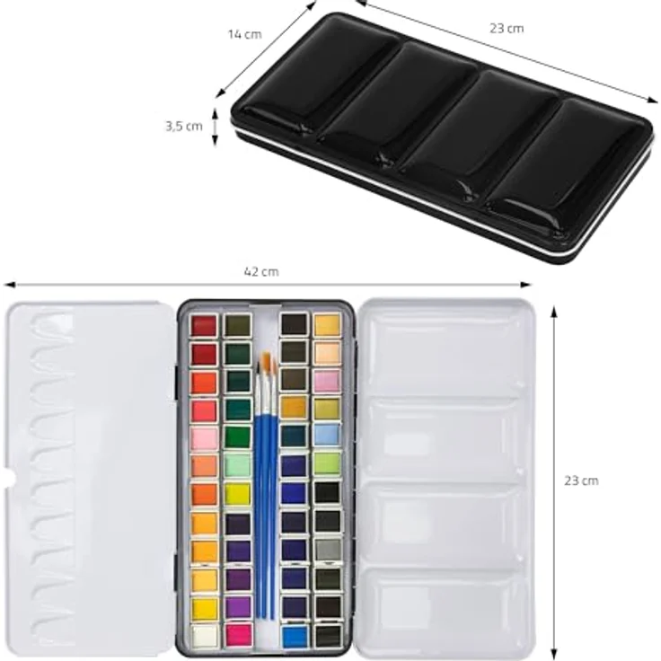 ECD Germany Kreativset Malkoffer, 48-tlg Aquarellfarben Set mit 48 Farben, 3 Pinsel, 2 Aquarellstifte und 2B Bleistift, mehrfarbig – Bild 7