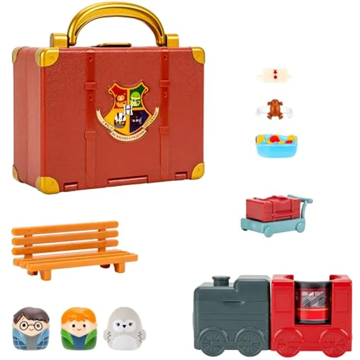 NoBrand Squishalongs Harry Potter Spielset Hogwarts Express, tragbarer Koffer mit Einrast- und Drehfunktion, inkl. 3 Mini-Squishies und 3 Accessoires