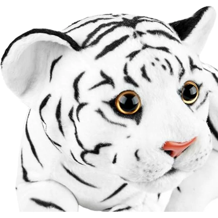 BRUBAKER Tiger Kuscheltier, 30 cm Stofftier aus weichem Plüsch, detailgetreue Raubkatze Liegend, weiß, handwaschbar – Bild 5