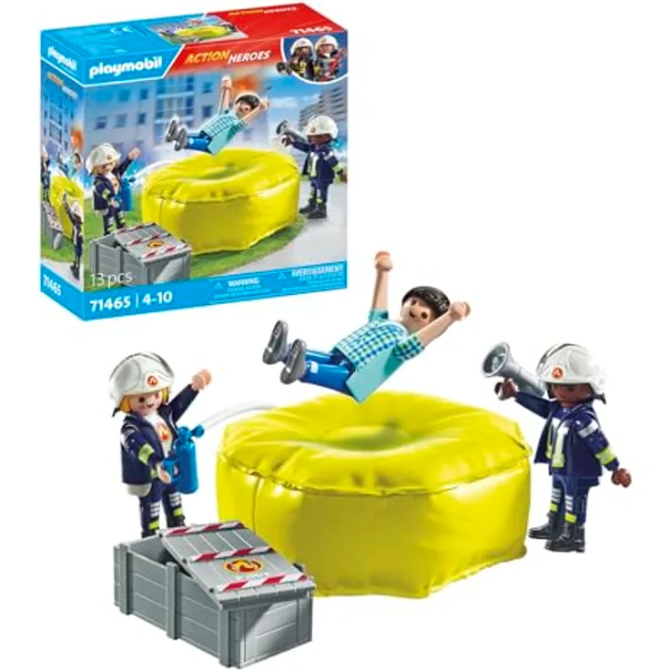 PLAYMOBIL Action Heroes 71465 Feuerwehrleute mit Luftkissen, Spielzeugset mit Helmen, Megafon und Feuerlöscher für Kinder ab 4 Jahren