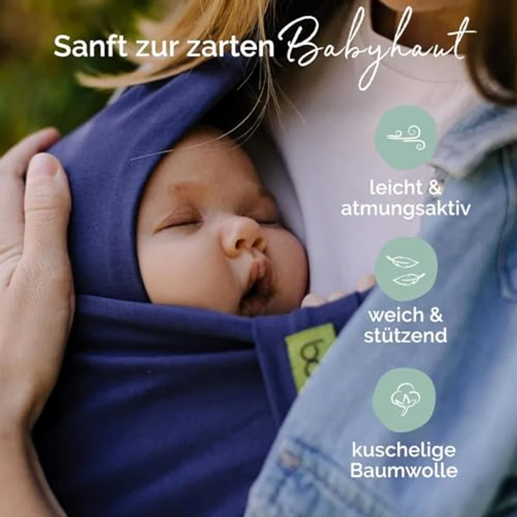 Boba Bliss 2-in-1 Babytragetuch & Babytrage, hüftfreundlich, ohne Binden & Knoten, weich & elastisch, für Neugeborene bis 16 kg, marineblau – Bild 4
