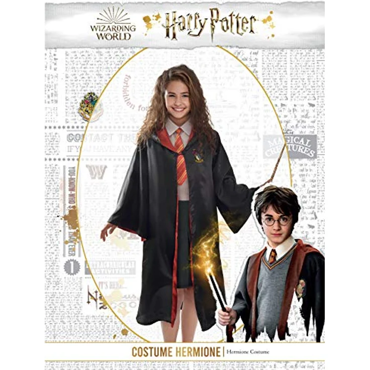 Ciao Hermione Granger Kostüm, offizielles Harry Potter Kinderkostüm mit Kapuzenumhang und Gryffindor-Wappen, Schwarz/Rot, Größe 5-7 Jahre – Bild 4