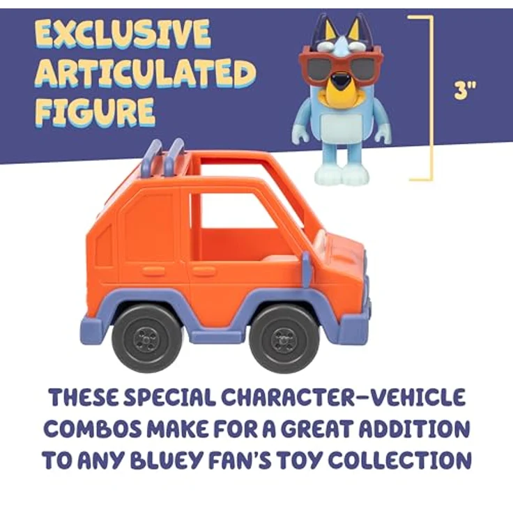 Moose Bluey Minifiguren Spielset Bluey & 4WD Auto mit coolen Sonnenbrillen und beweglicher Figur – Bild 6