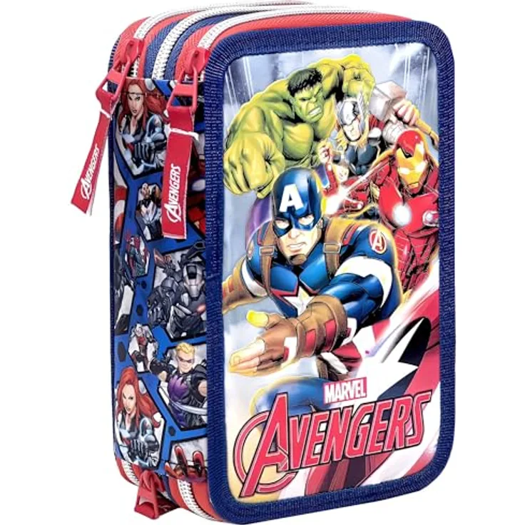 Clondo Federmäppchen 44 Stück, Mehrfarbig, 3 Fächer mit Stiften, Kugelschreiber, für Avengers Fans, Kinder, Grundschule