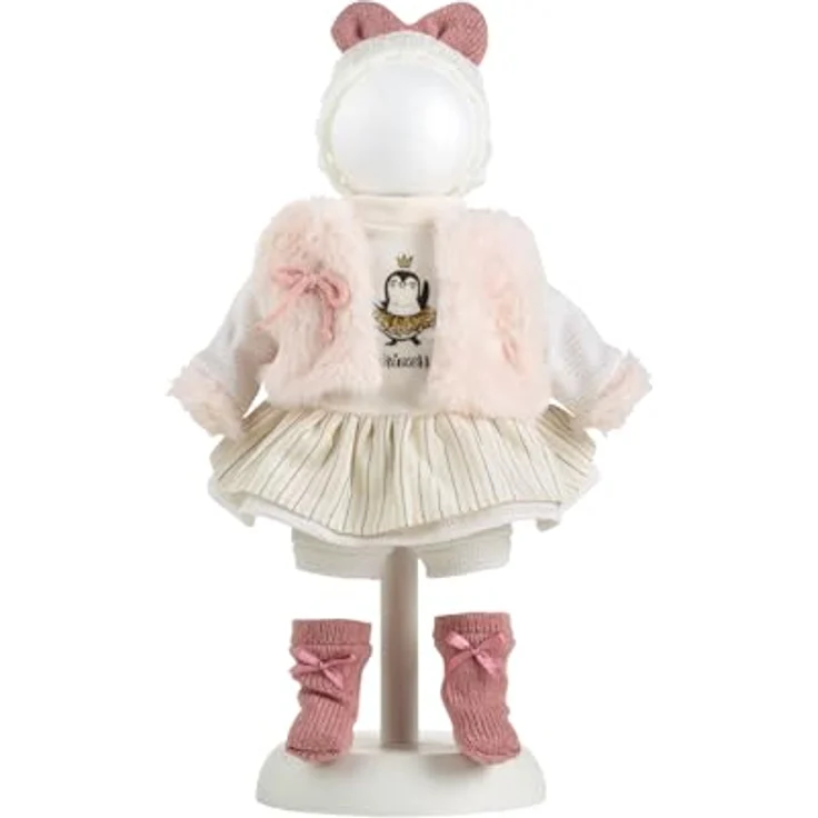 Llorens Puppenkleidung Kleiderset Pinguin, 35 cm, Rock-Pullover-Kombi mit Weste, Söckchen und Mütze mit rosa Schleife – Bild 2