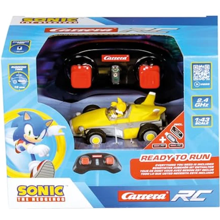 Carrera RC Team Sonic Racing Mini RC 1:43 Tails 2,4GHz Ferngesteuertes Fahrzeug - Offiziell lizenziert, Sonic the Hedgehog Design, Detailgetreu - Für Sonic-Fans – Bild 1