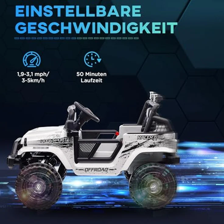 AIYAPLAY Elektro-Kinderauto, 2,4G Fernbedienung, Musikanschluss, 3-5 km/h, Belastbarkeit 50 kg, Weiß – Bild 6