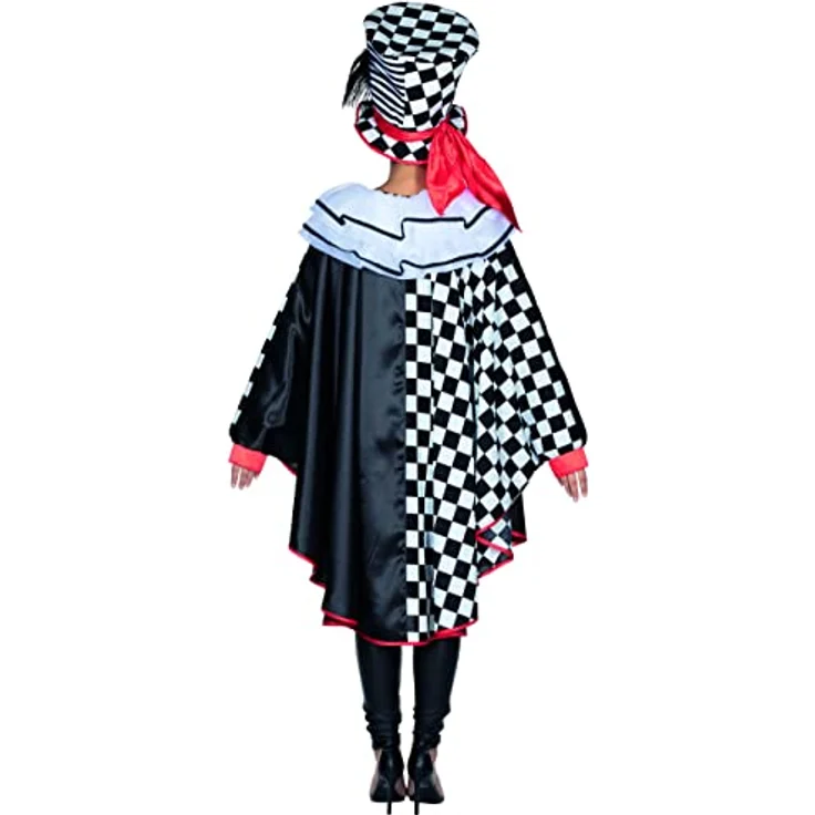 Metamorph Pierrot Cape, Knielanger Poncho mit Tüllkragen, schwarz-weiß-rot – Bild 3