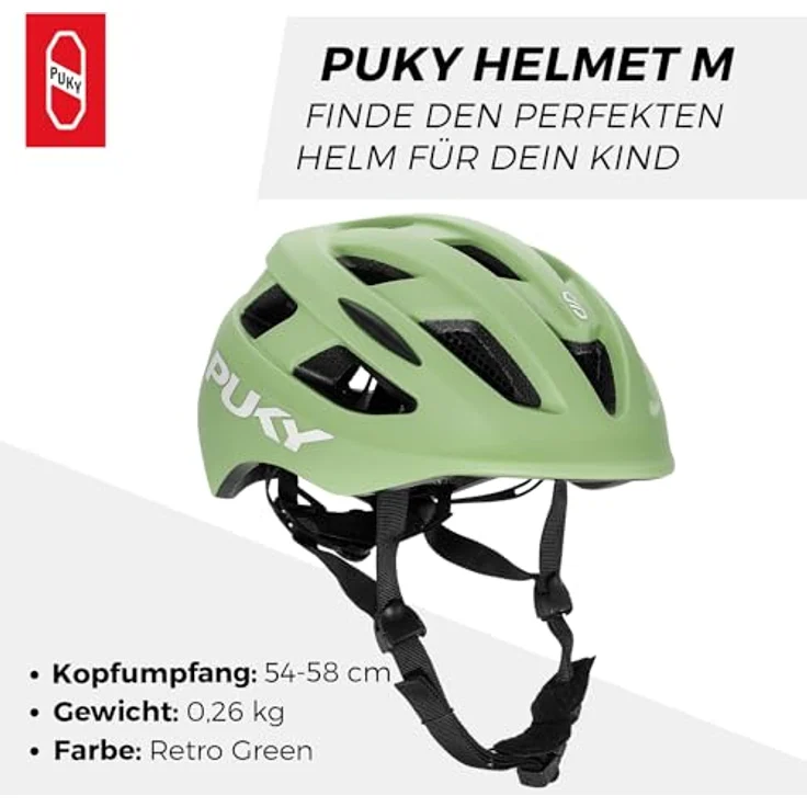 PUKY Helmet S Grün | Kinder Fahrradhelm 48-55 cm | Leichtgewicht 220g | Maximaler Schutz & Belüftung | 360° Sichtbarkeit durch Licht-Modul | Ideal für Sicherheit und Komfort auf dem Fahrrad – Bild 3
