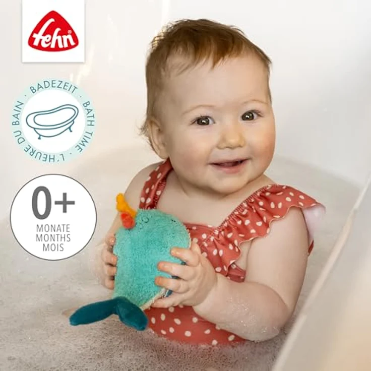 Fehn Badetier Wal – Schwimmendes Stoff-Badewannenspielzeug für Babys und Kinder ab 0+ Monaten, ca. 17 cm, maschinenwaschbar – Bild 3