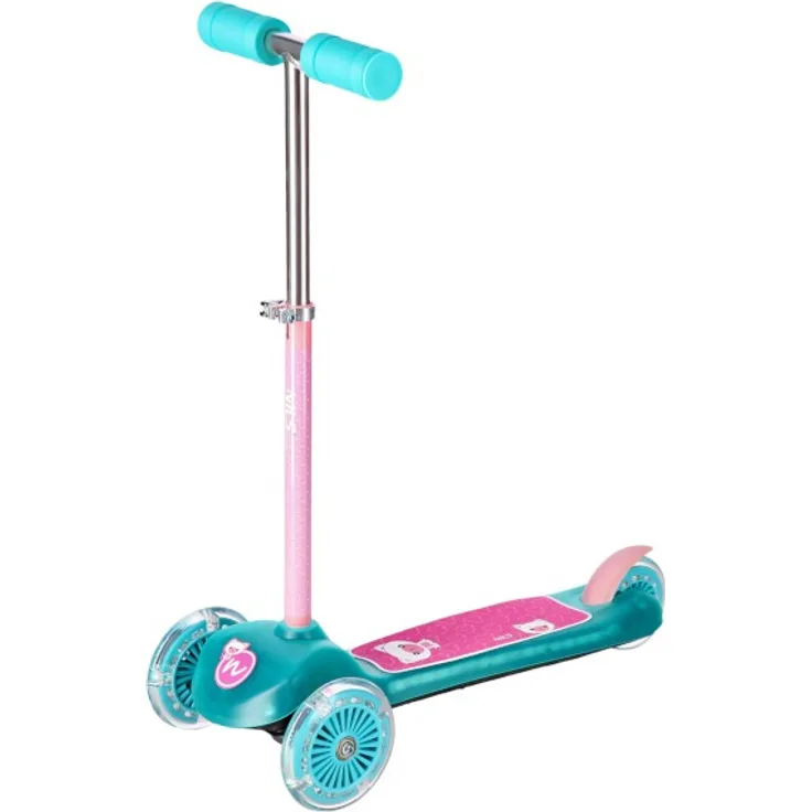 NILS Fun Kinderroller HLB001 LED türkis, 3-Rad Roller mit leuchtendem Trittbrett und LED-Rollen