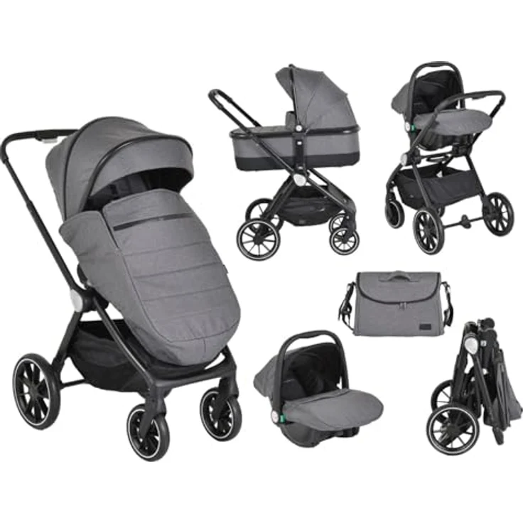 Cangaroo Kombikinderwagen 3 in 1 Christiano Babywanne Babyschale klappbar Tasche, grau – Bild 2