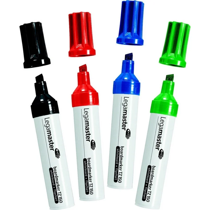 LEGAMASTER Whiteboard Marker TZ 150, 4er Set in Schwarz, Rot, Blau, Grün, nachfüllbar, geruchsarm, Keilspitze, Strichstärke 2-7 mm – Bild 1