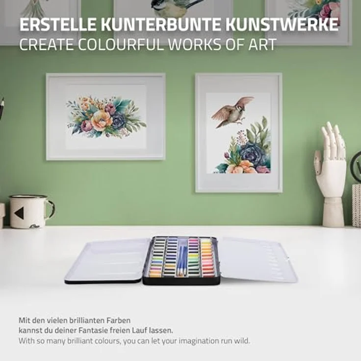 ECD Germany Kreativset Malkoffer, 48-tlg Aquarellfarben Set mit 48 Farben, 3 Pinsel, 2 Aquarellstifte und 2B Bleistift, mehrfarbig – Bild 5