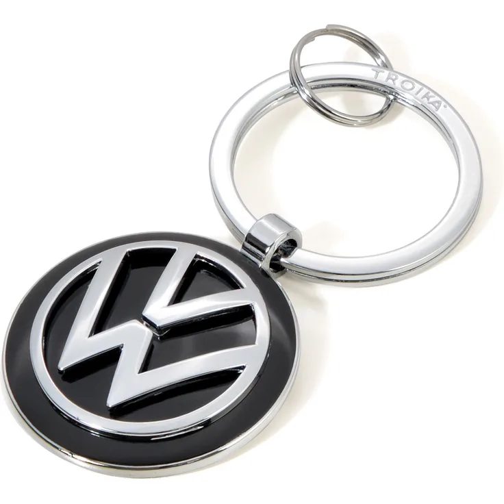 TROIKA Schlüsselanhänger Schlüsselanhänger VW-Logo VW VOLKSWAGEN KEYRING chrom/schwarz/silberfarben