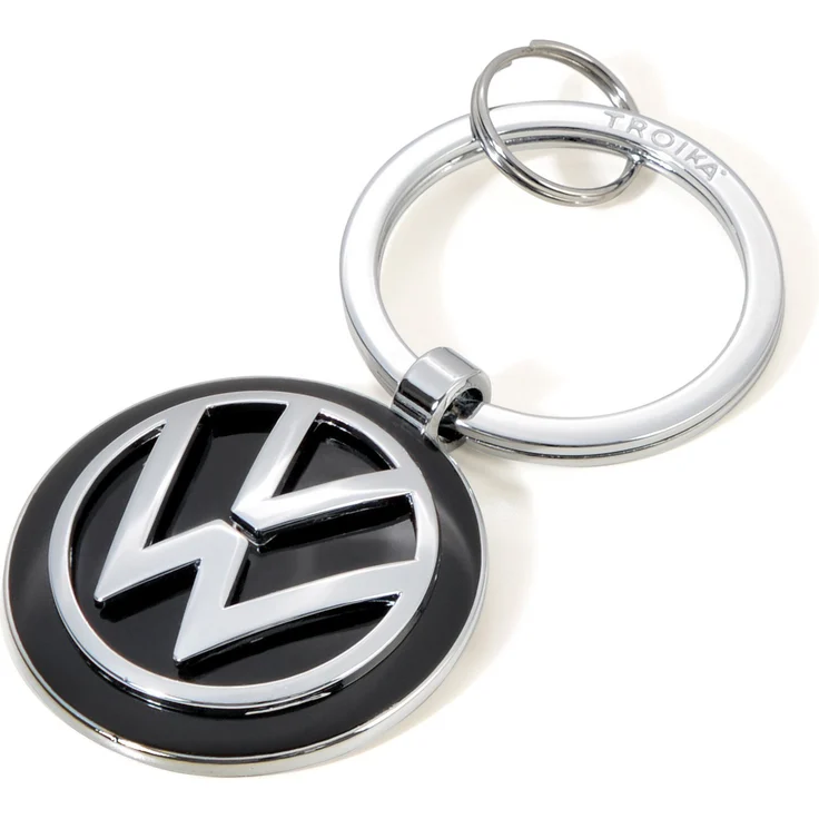 TROIKA Schlüsselanhänger Schlüsselanhänger VW-Logo VW VOLKSWAGEN KEYRING chrom/schwarz/silberfarben