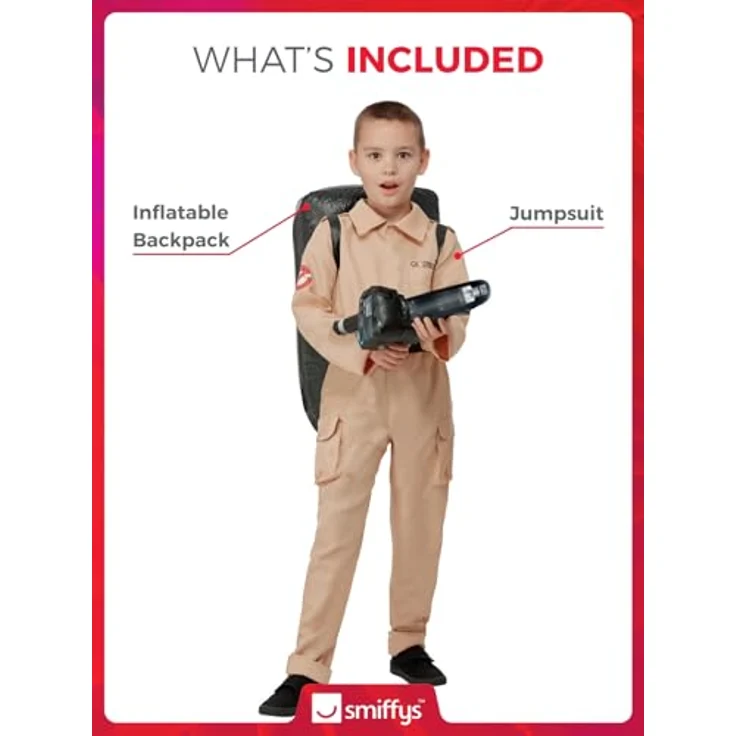 Smiffys Ghostbusterskostüm für Kinder, Overall & aufblasbarer Rucksack, mit Sicherheitsprüfung gemäß EN71, für Kinder von 4-6 Jahren, schwarz – Bild 2