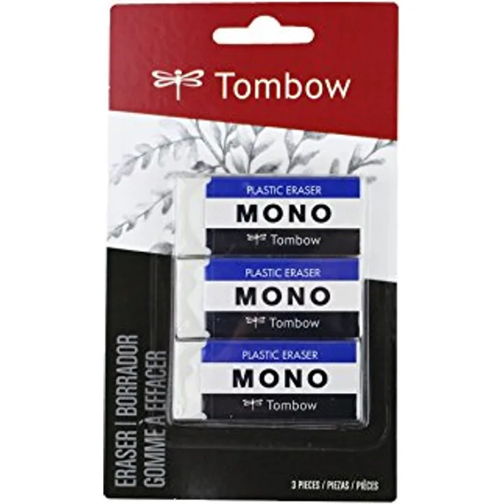 Tombow 57324 MONO Radiergummi, weiß, mittel, 3er Pack entfernt saubere Flecken ohne Beschädigung des Papiers