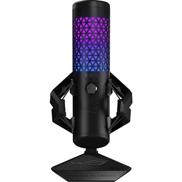 ASUS ROG Carnyx RGB Kondensator-Gaming-Mikrofon schwarz (Gaming, Streaming und Podcast, 25-mm-Kondensatorkapsel, 192 kHz / 24 Bit Abtastrate, Hochpassfilter, Pop-Filter, Metallhalterung, Aura Sync)