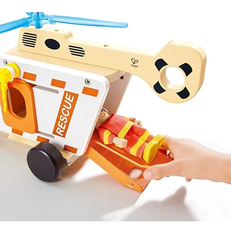 Hape Rescue Helicopter, Spielset mit 1 Figur, Hubschrauber mit öffnenden Türen und beweglichem Piloten, für Kinder ab 24 Monaten – Bild 7