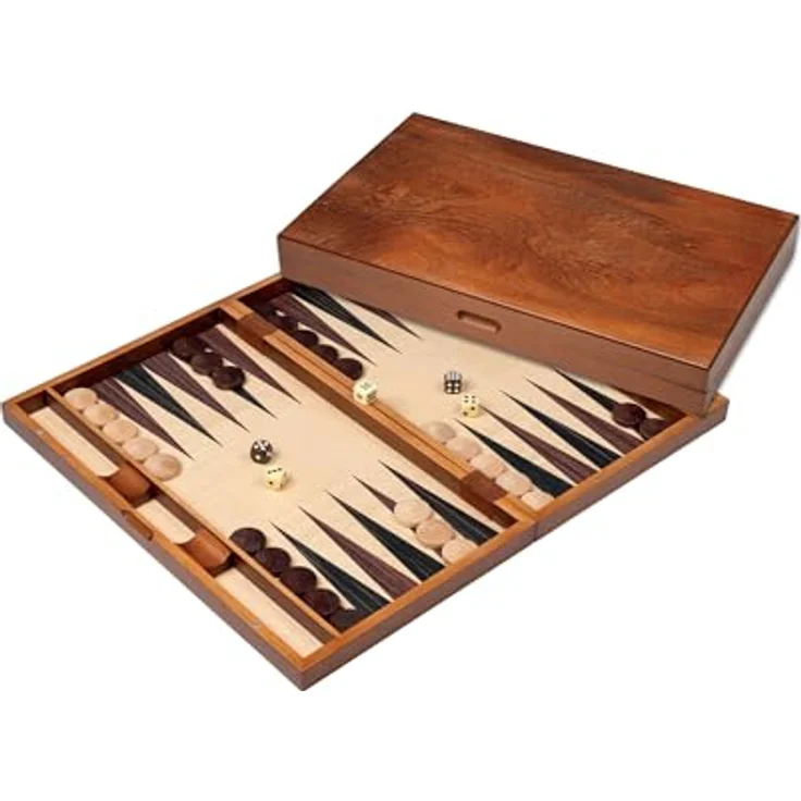 Philos Backgammon Symi groß, Brettspiel mit Magnetverschluss und Holzintarsien, Ebenholz- und Sandelholzoptik – Bild 1
