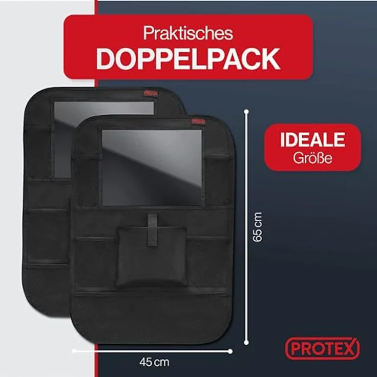 PROTEX© Rückenlehnenschutz Organizer mit 12 Zoll Tablet Fach, schwarz - Testsieger 2025, wasserabweisend, 8 Fächer, einfache Montage, 100 Tage risikofrei testen – Bild 2