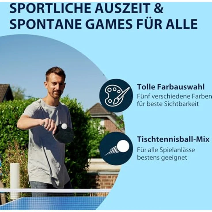 HUDORA Tischtennisball-Mix - 20 Stück - zelluloidfreie robuste Tischtennisbälle in verschiedenen Farben für Beerpong & Ping Pong - 6 weiße, 4 orange, 4 weiße Outdoor-Bälle, 2 blaue, 2 grüne, 2 gelbe Ein-Sterne Bälle – Bild 4