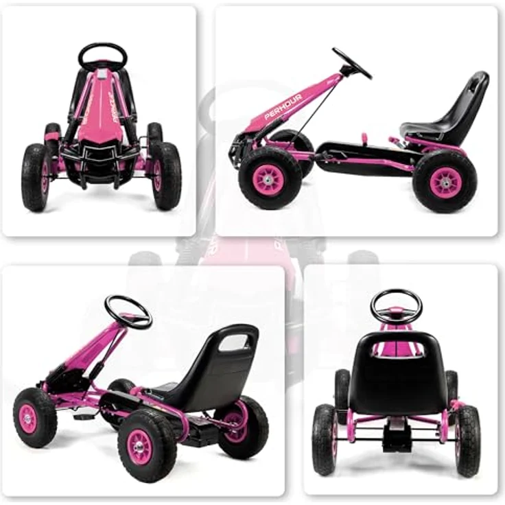 AIYAPLAY Go-Kart Tretauto, mit Handbremse und verstellbarem Sitz, für Kinder 3-8 Jahre, rosa, Pedalantrieb – Bild 9
