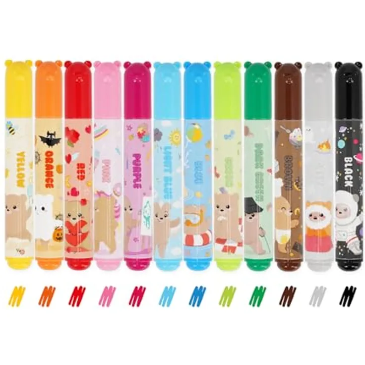 Legami - Set mit 12 Filzstiften, Teddy Friends, 12 sortierte Farben, waschbar und ungiftig, nicht eindringende Spitze, feine und breite Striche, für Kinder und Mädchen, wiederverwendbare Verpackung