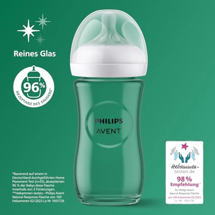 Philips Avent Babyflasche Natural Response aus Glas – Babyflasche, 240 ml, BPA-frei, für Neugeborene ab 1 Monat (Modell SCY933/01) – Bild 3