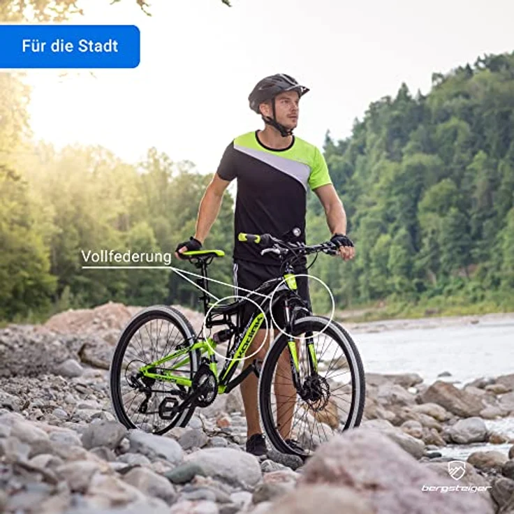 Bergsteiger Kodiak 26 Zoll, 29 Zoll Mountainbike, Scheibenbremse, Shimano 21 Gang-Schaltung, Vollfederung, Fully MTB für Jungen, Mädchen, Damen & Herren – Bild 2