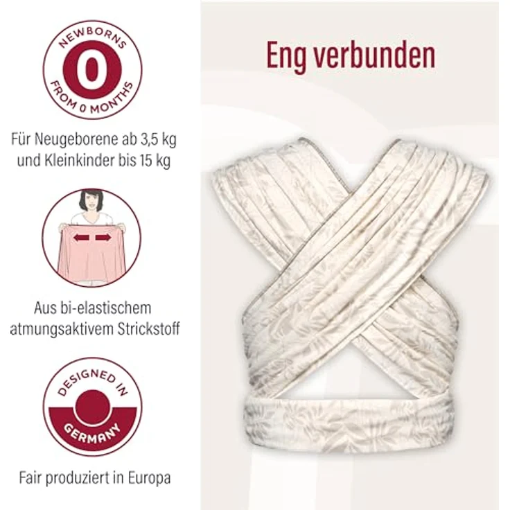 manduca Sling, elastisches Babytragetuch aus 100% Bio-Baumwolle für Neugeborene ab 3,5 kg bis 15 kg, Einheitsgröße, Farbe: Vanilla – Bild 3