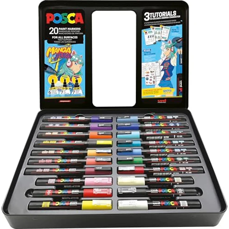 Posca Marker Set Manga Hero, 20-tlg. in Metallbox, 2.50 mm, wasserbasierte Pigmenttinte, drei Spitzenarten – Bild 2