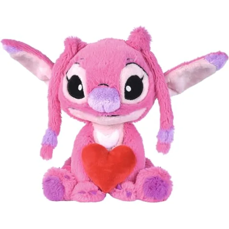 Simba Toys Disney Stitch Angel-Plüschtier in Herzform, 25 cm, rosa, 140 g