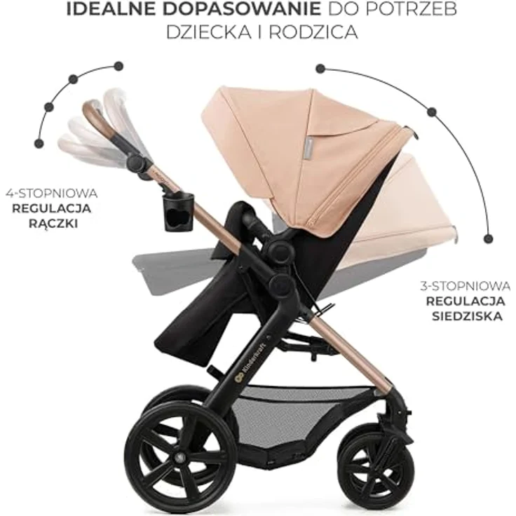 Kinderkraft MOOV 2, 4-in-1 Kombi-Kinderwagen-Set mit wendbarem Sitz & Wanne, Babyschale MINK PRO i-Size, Isofix-Base, Wickeltasche & Zubehör - Sand Beige, inklusive Gratis Mobilitätsgarantie – Bild 15