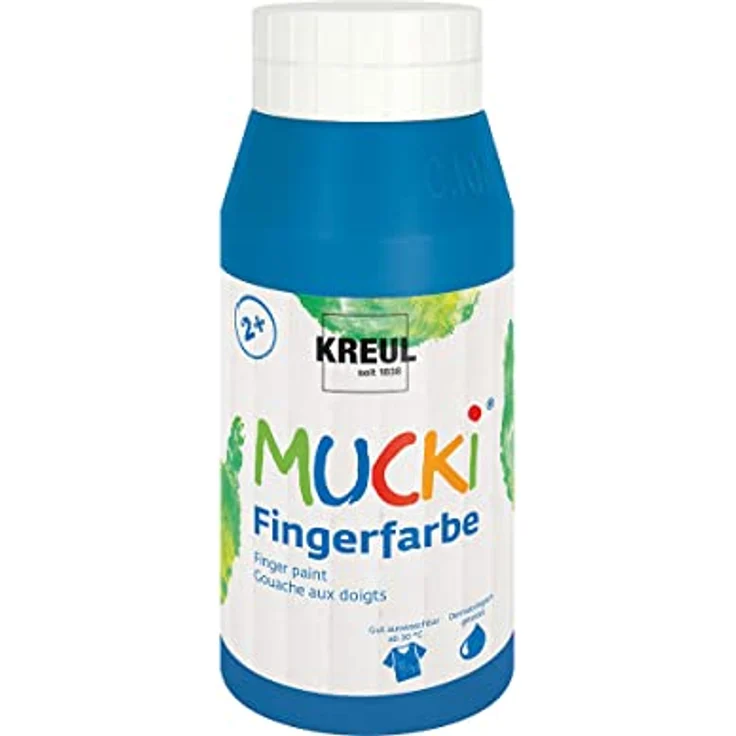 KREUL MUCKI Fingerfarbe blau, 750 ml, vegan und wasserbasiert, hautverträglich, geeignet für Kinder ab 2 Jahren – Bild 1