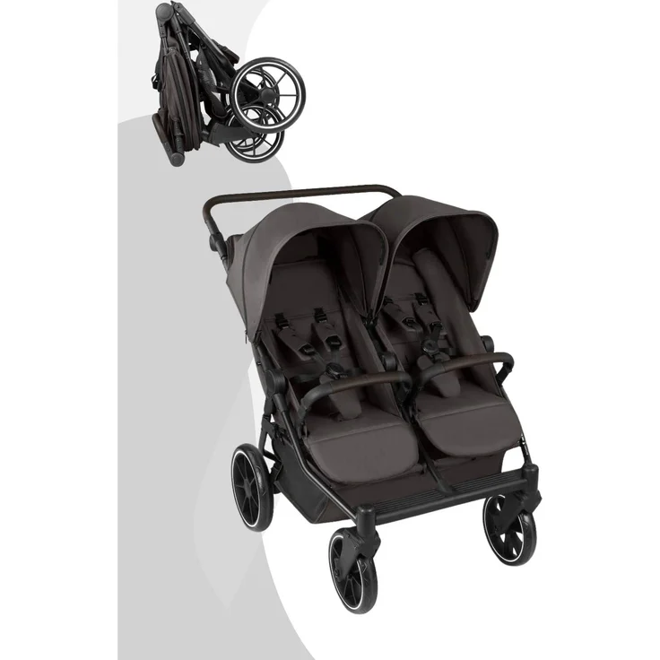 ABC Design Bayamo Zwillingswagen, Kombikinderwagen mit ergonomischem Schieber und großer Tragfähigkeit, Farbe Nut