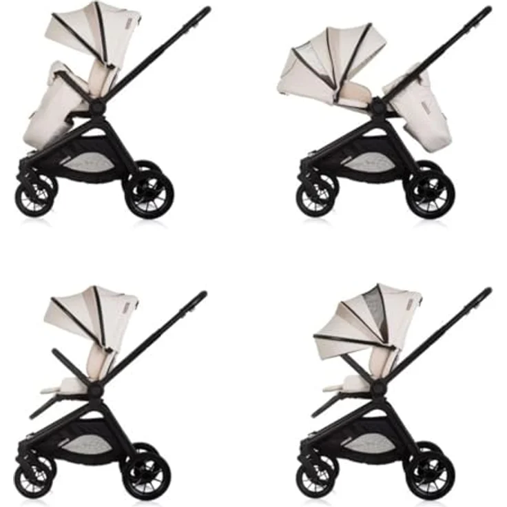 Chipolino Kombikinderwagen Magnum 3 in 1, mit Babywanne, Sportsitz und i-Size Babyschale, Farbe: creme, kompakt faltbar, PU-Räder, 5-Punkt-Gurt, rückwärtsgerichtete Sitzeinheit – Bild 5