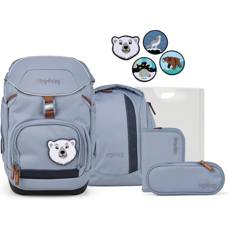ergobag pack Schulranzen-Set FährtenlesBär, mit mitwachsendem Tragesystem, 22 Liter Volumen, wasserabweisend, inklusive Sportrucksack