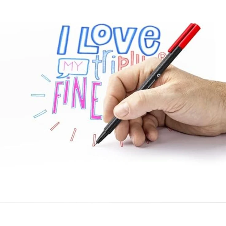 STAEDTLER triplus® 334 Fineliner, farbsortiert mit 0,3 mm Strichbreite, ergonomische Dreikantform, 4 St. (grün, schwarz, rot, blau) – Bild 5
