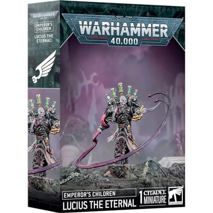 Games Workshop - Warhammer 40.000 - Kaiserkinder: Lucius der Ewige, Plastikcharakter in rot mit legendärer Klinge und Peitsche der Qual – Bild 1