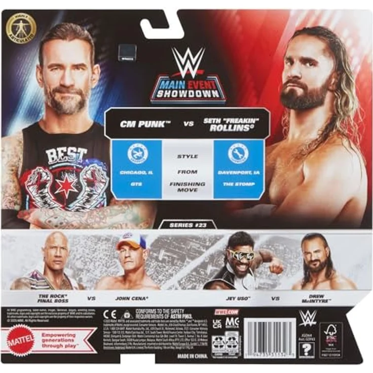 WWE CM Punk V Seth Freakin Rollins, Mattel Main Event Showdown 2 Pack Series 23, bewegliche Action Figuren mit Mikrofon-Zubehör – Bild 3