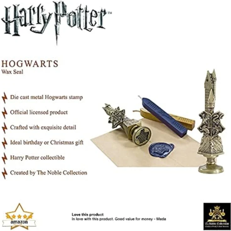 The Noble Collection Stempel Siegel Stempel Hogwarts, 10 cm hoch aus Metall mit zwei farbigen Wachsstiften in schöner Box – Bild 3