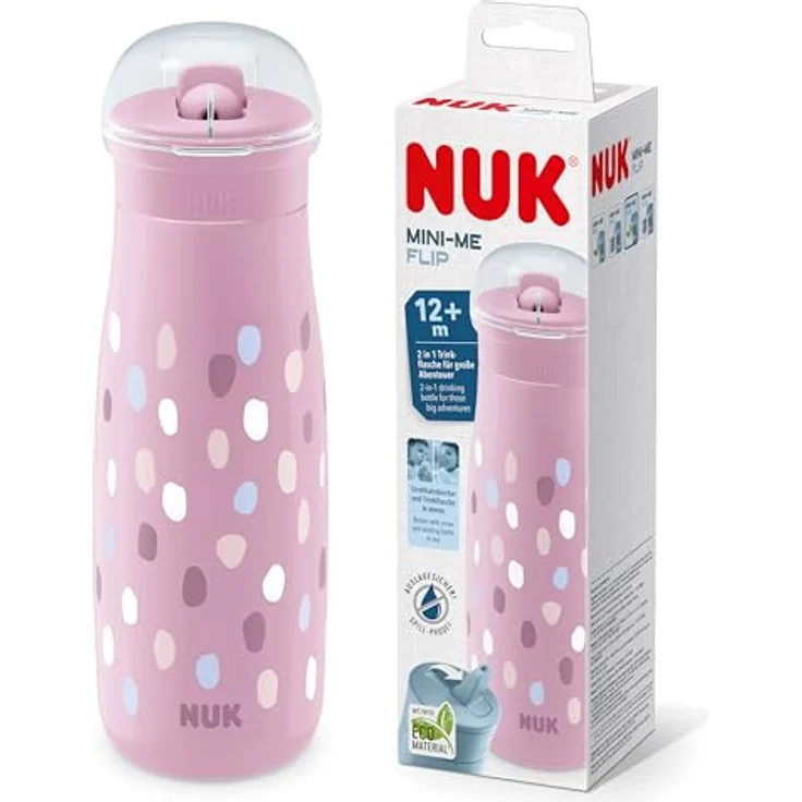 Nuk Mini-Me Flip Cup, auslaufsichere Trinkflasche mit bissfestem Trinkaufsatz, 450 ml, Violett – Bild 1