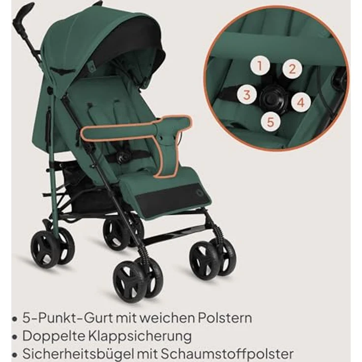 Lionelo Irma Buggy, leichter Kinderwagen für Kinder ab 6 Monaten, 7 kg, mit Liegeposition und 5-Punkt-Sicherheitsgurt – Bild 3
